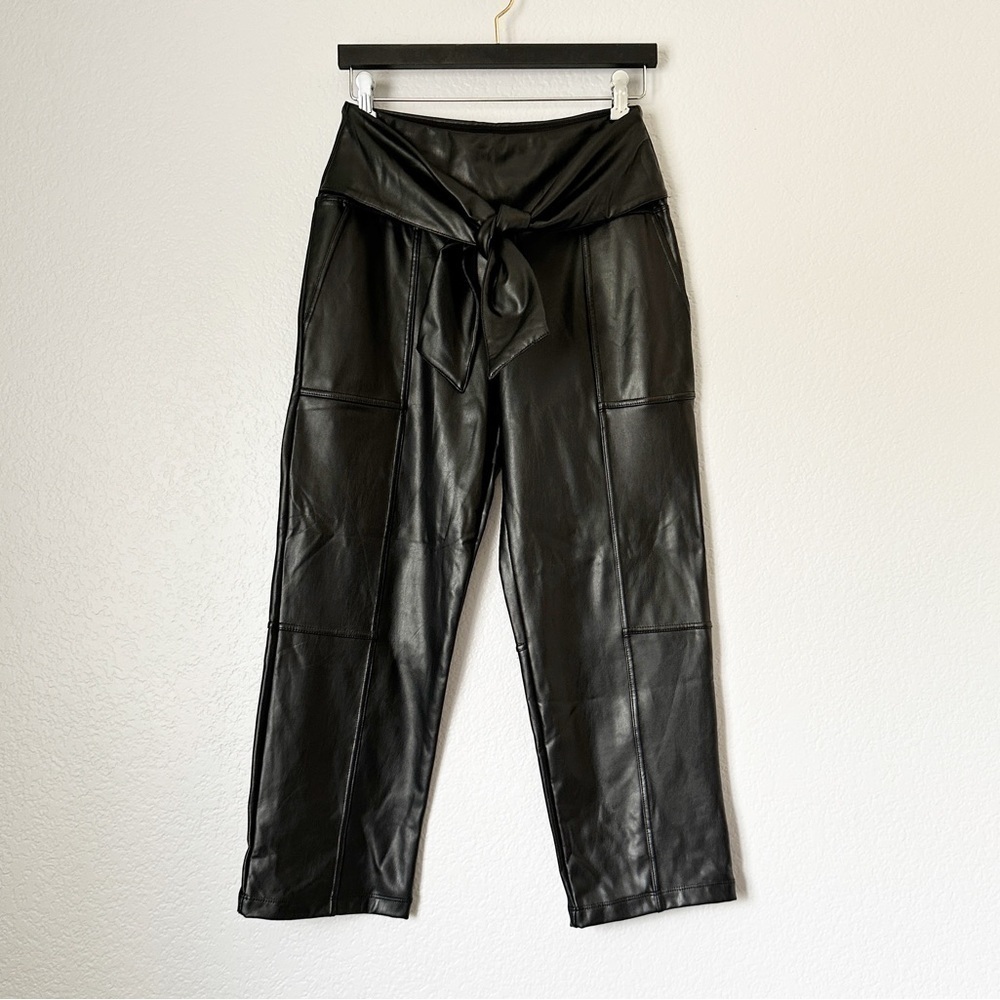JOIE High Tie Waist Straight Crop Faux Vegan Leather Pants Small